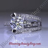 3 Sided Tension Set Split Shank Pave Diamond Engagement Ring Sideview 1