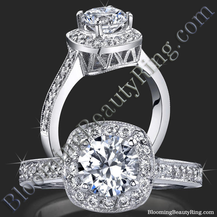 Round Halo Ring with Micropave Diamonds and Mill Grain Edges – bbr420
