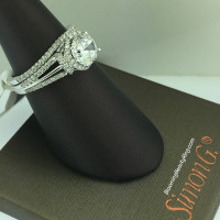 Simon G Diamond Hoop to Halo Wedding Ring Set