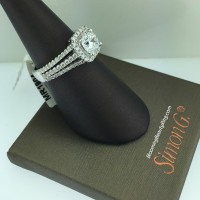 Simon G Rounded Edge Tri-Shank Halo Engagement Ring
