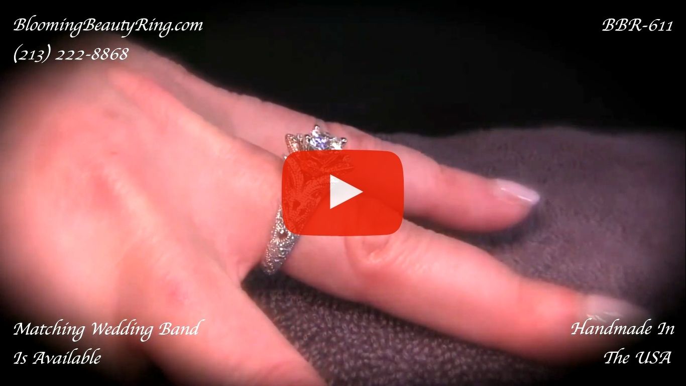 Art Carved Blooming Rose Flower Engagement Ring with Rose Gold Petals – bbr611 on the finger video