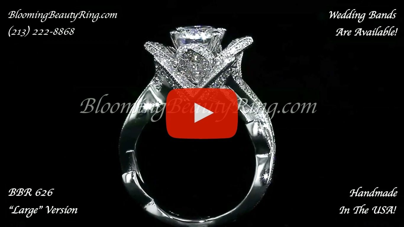 The Large Lotus Swan 1.48 ct. Diamond Engagement Flower Ring – bbr626 standing up video