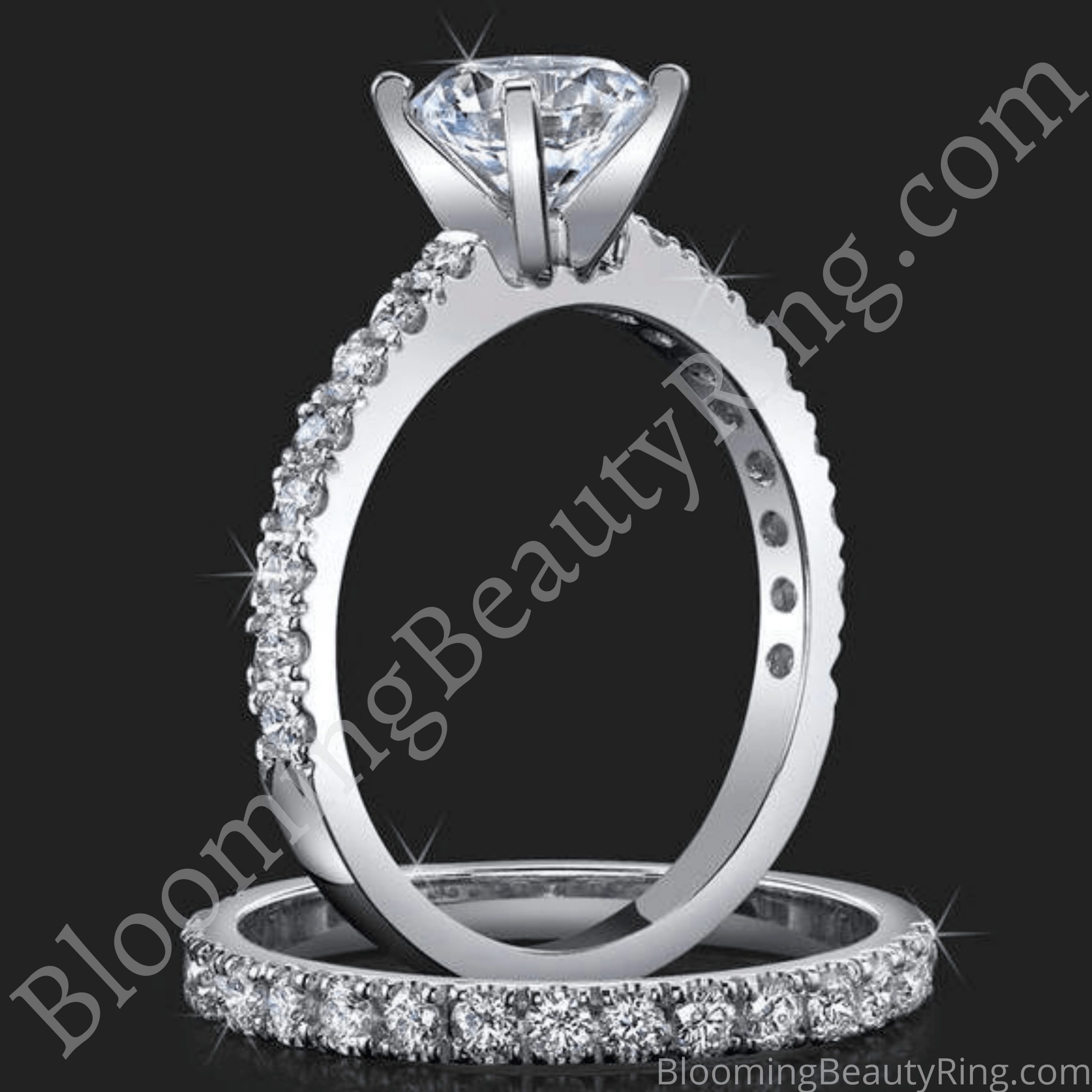 Jewelers Delicate French Cut Pave Engagement Rings with Medium Thick Bands