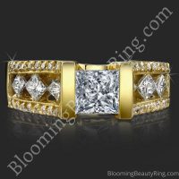 Tension Set Open Band with a Large Channel Set Diamond Bridge Engagement Ring