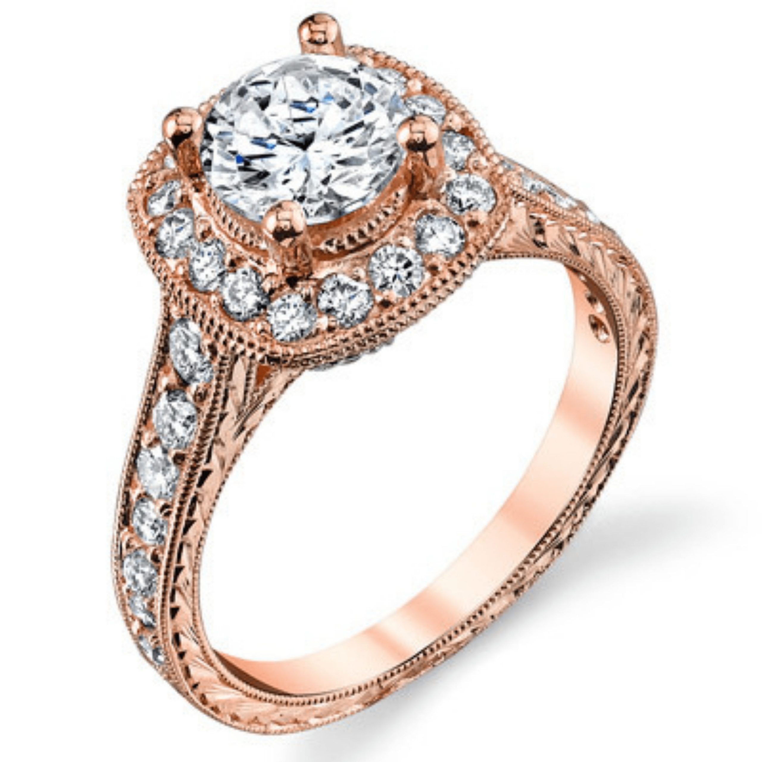 Two Toned White and Rose Gold Diamond Halo Engagement Ring – bbr372-rose