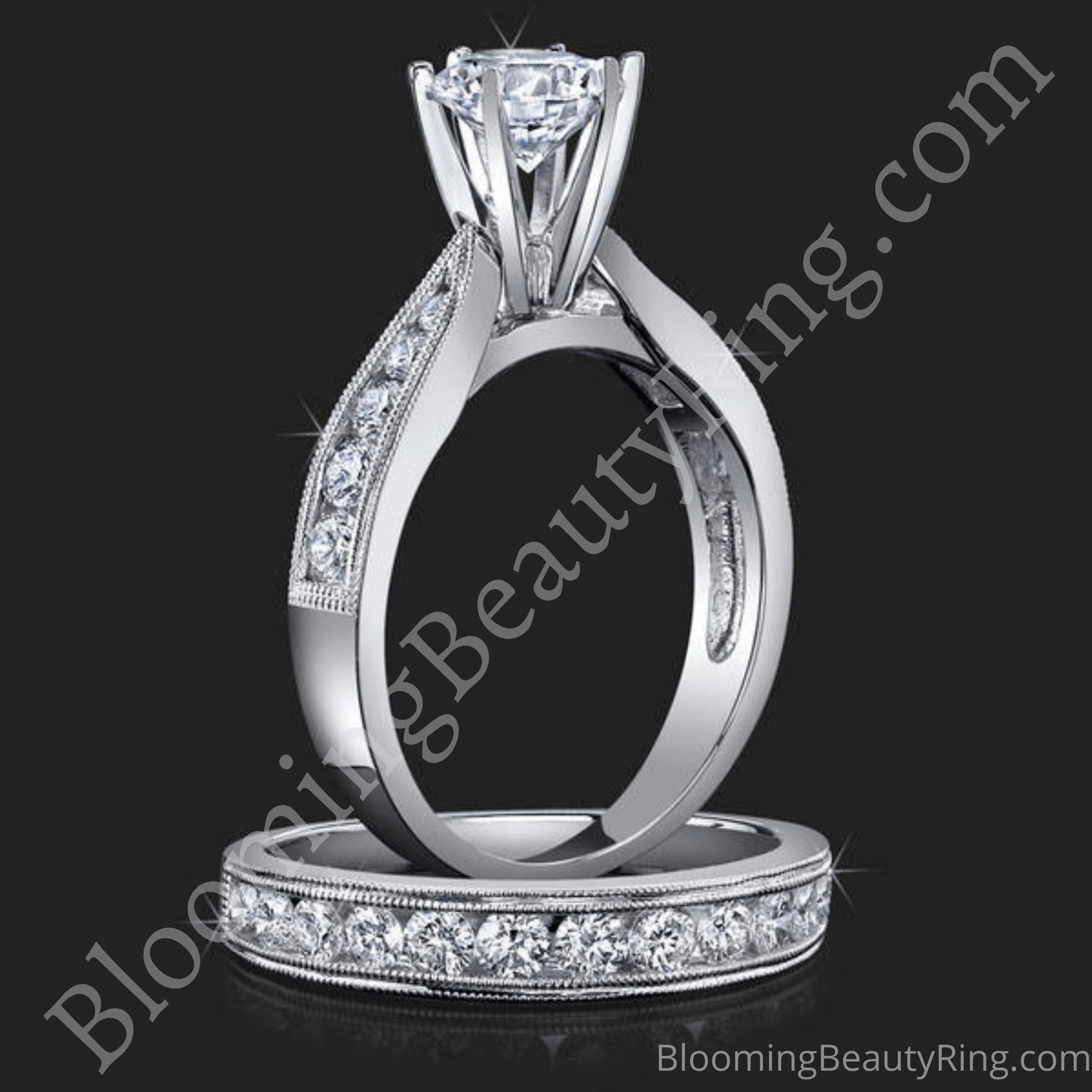 Jewelers Pride Pointed Cathedral Engagement Rings with Large Diamonds in the Mountings