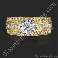 3 Band Round Pave and Channel Set Princess Diamond Engagement Ring
