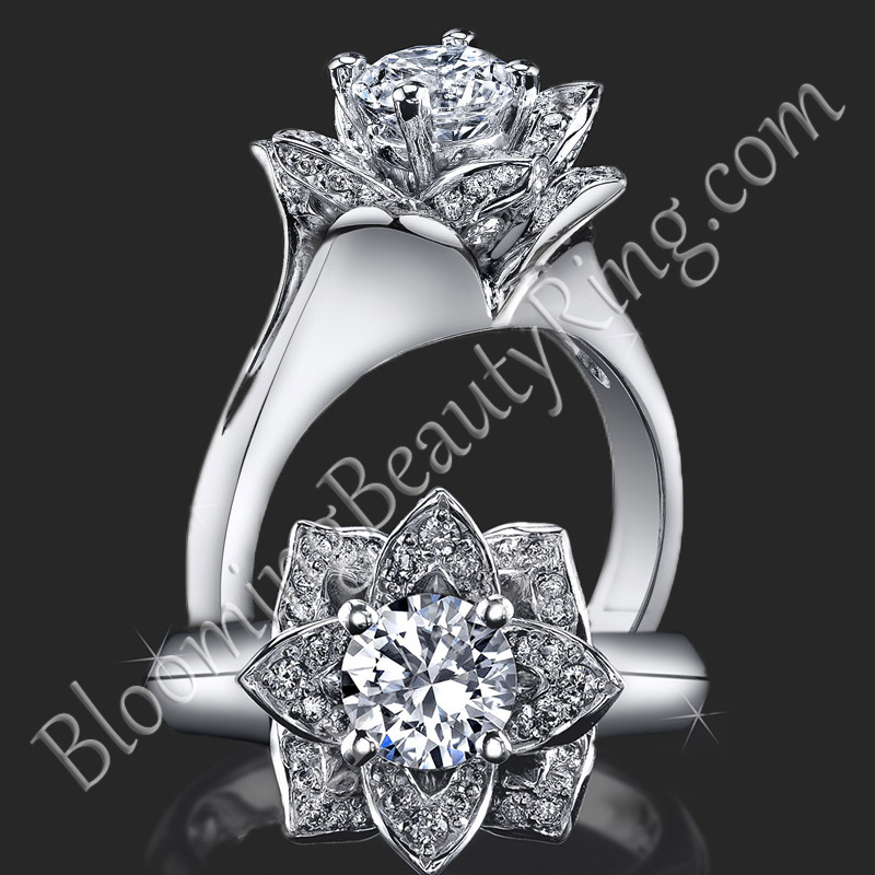 Lotus Ring 8 Petal .58 ct. Diamond Clean Split Shank Flower Ring