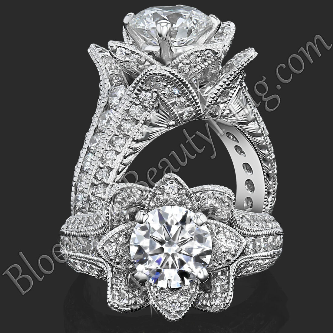 1.37 ctw. Small Hand Engraved Blooming Beauty Engagement Ring – bbr434en-s