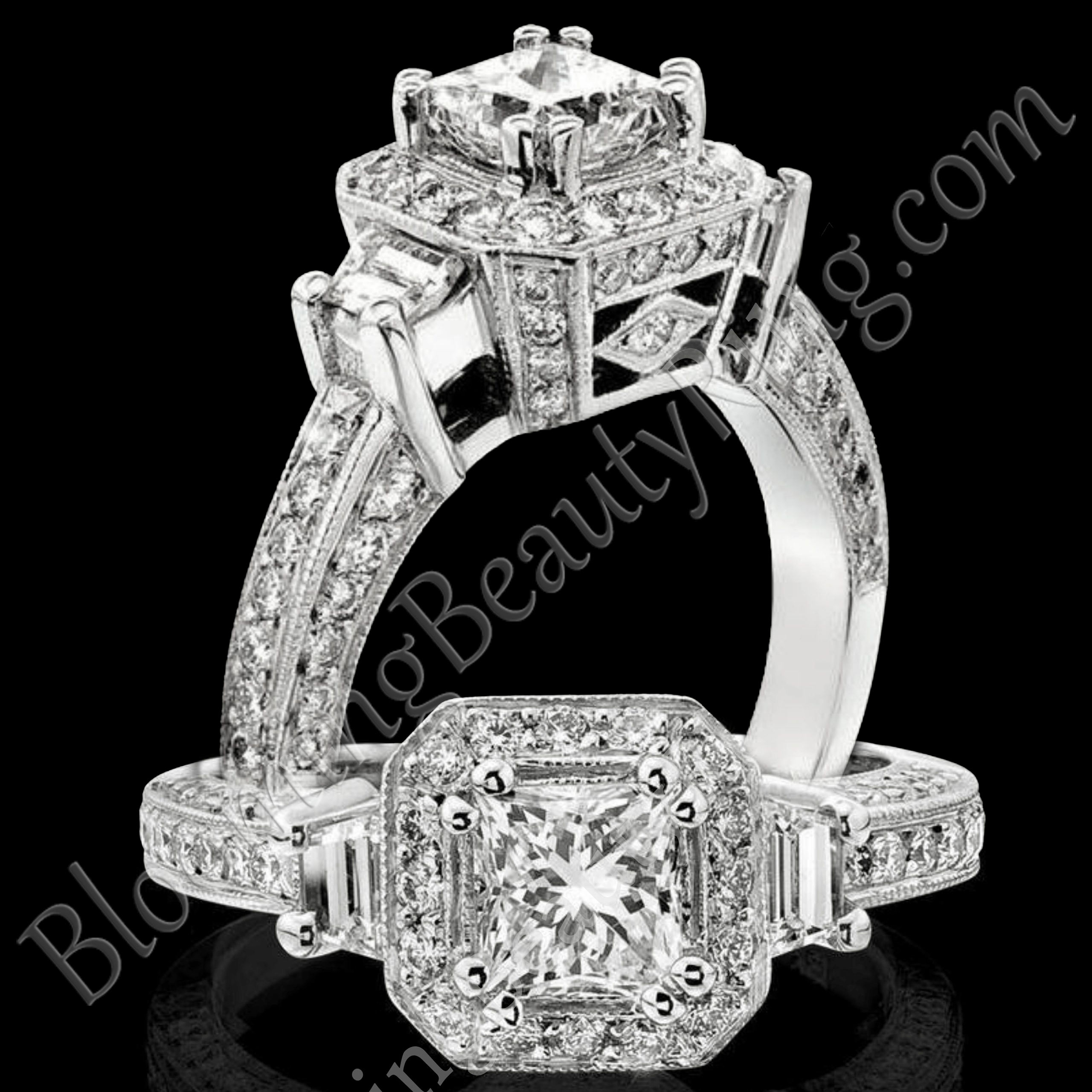 Octagonal Pave Styled 8 Pronged Halo Diamond Engagement Ring – bbr356