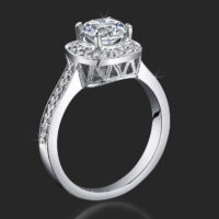 Just Her Style – Round Halo Ring with Micropave Diamonds and Mill Grain Edges – bbr420 standing up