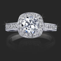 Just Her Style – Round Halo Ring with Micropave Diamonds and Mill Grain Edges – bbr420 laying down