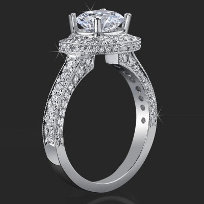 .75 ctw. Halo and Millegrain Micro Pave 4 Prong Engagement Ring - bbr441