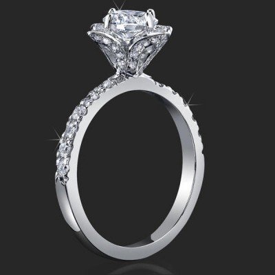 .75 ctw. Petite Pave Set Diamond Flower Engagement Ring - bbr2531