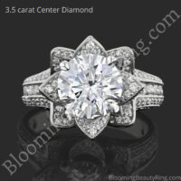 Hand Engraved Blooming Beauty Flower Ring bbr434en - Laying Down View of the Diamond Petals