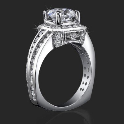 1.35 ctw. Regal Designed Deep Set Round Diamond Engagement Ring - bbr352