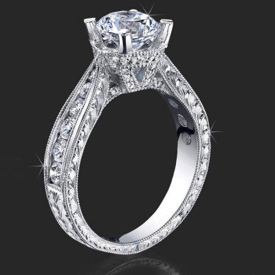 70-ctw-engraved-diamond-engagement-ring-with-millegrain-detailing-bbr414 .70 ctw. Engraved Diamond Engagement Ring with Millegrain Detailing - bbr414