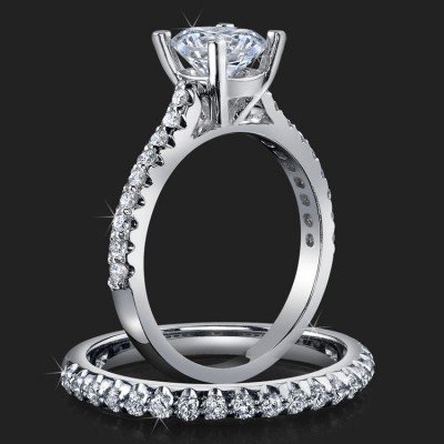 .74 ctw. Petite Channel Curved Set Diamond Engagement Ring Set - bbr511
