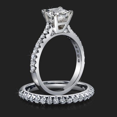 .74 ctw. Petite Channel Curved Set Princess Engagement Ring Set – bbr511p
