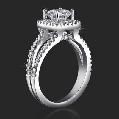 .75 ctw. 62 diamond Halo and Split Shank Pave Set Engagement Ring - bbr423