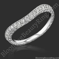 Angled view of the curved hand engraved matching wedding band with milgrain edges - bbr434en-b