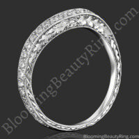 The matching wedding band standing upright showing hand engraving all the way around - bbr434en-b