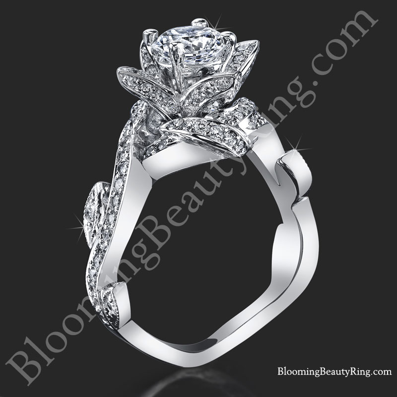 Lotus Ring with Leaves .90 ctw. Diamond Flower Ring - bbr587