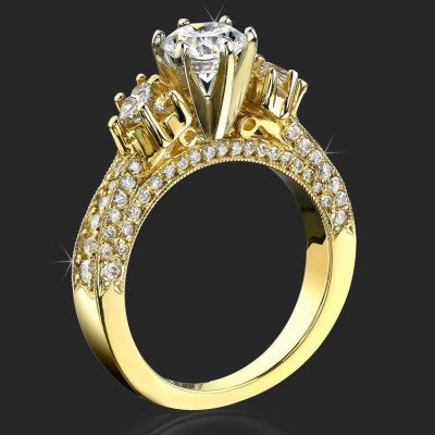 6 Prong Multi Shaped Graduated Diamond Pave Engagement Ring - bbr234