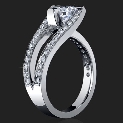 3 Sided Tension Set Split Shank Pave Diamond Engagement Ring