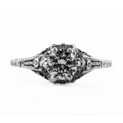 071bbr | Antique Filigree Ring | for a .75ct to .85ct round stone | Floral Design