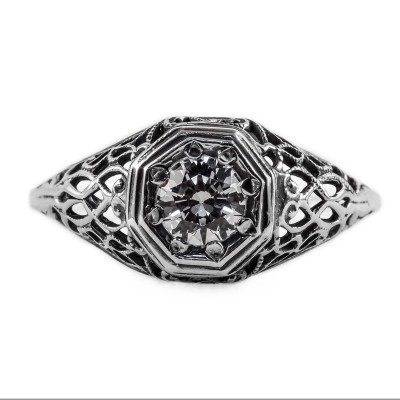 092bbr | Antique Filigree Ring | for a .42ct to .52ct round stone | Intertwining Lines