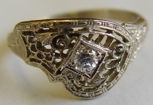 .10 ct. 14K White Vintage Filigree Engagement Ring Solitaire