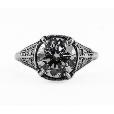 110bbr | Antique Filigree Ring | for a 3.45ct to 3.55ct round stone | Victorian Inspired