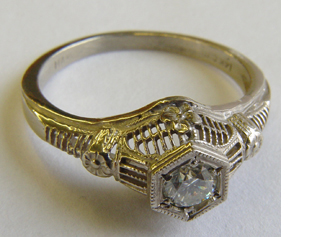 .25 ct. 14K White Vintage Filigree Engagement Ring Solitaire