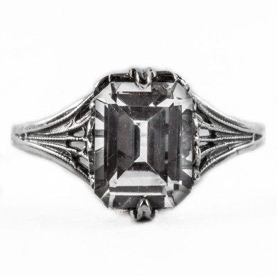 e026bbr | Antique Filigree Ring | for a 2.45ct. to 2.55ct. emerald stone | Art Nouveau