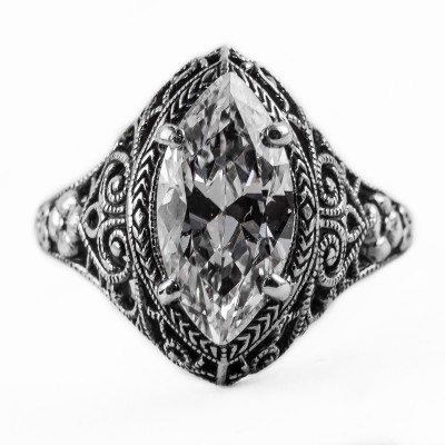 m005bbr | Antique Filigree Ring | for a 1.57ct to 1.67ct marquise stone | Running Scrolls