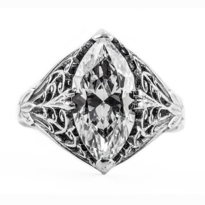 m006bbr | Antique Filigree Ring | for a 2.95ct to 3.05ct marquise stone | Scrolls