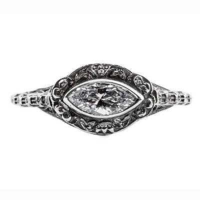 mq004bbr | Antique Filigree Ring | for a .45. to .55ct. marquise stone | Floral Swirls