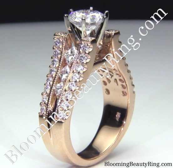 Pink Gold Split Shank Diamond Engagement Ring