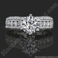 Face on view of the milgrain edged channel set diamond engagement ring - nrd411e-1