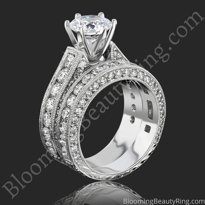 The Lattice Arch – Engraved Diamond Wedding Ring Set