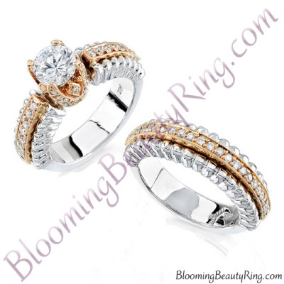 .75 ctw. Two Toned White and Rose Gold Unique Diamond Engagement Ring Set