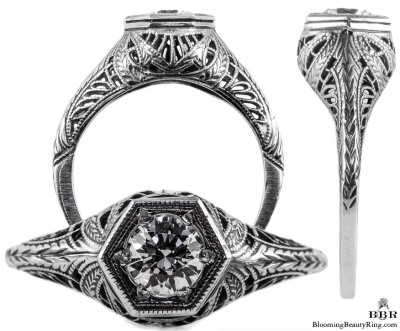 039bbr | Antique Filigree Ring | for a .42ct to .52ct round stone | Swirl