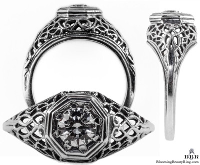 092bbr | Antique Filigree Ring | for a .42ct to .52ct round stone | Intertwining Lines