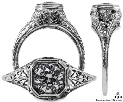 093bbr | Antique Filigree Ring | for a .75ct to .85ct round stone | Mantis