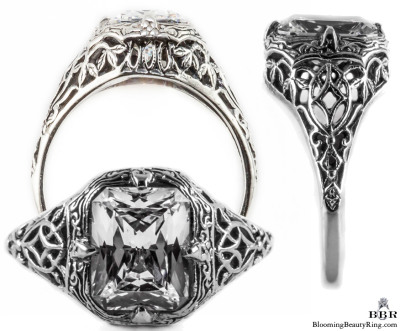 e002bbr | Antique Filigree Ring | for a 2.45ct. to 2.55ct. emerald stone | Grate Like Detailing