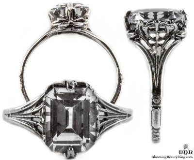 e026bbr | Antique Filigree Ring | for a 2.45ct. to 2.55ct. emerald stone | Art Nouveau