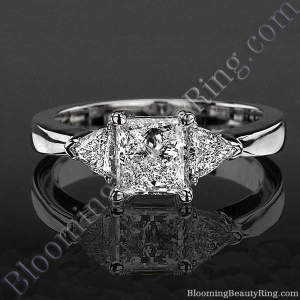 3 stone Beveled Ridge Trillion Cut Diamond Engagement Ring