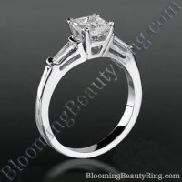 4 Prong 3 Stone Princess Diamond Setting with 2 Baguette Side Diamonds
