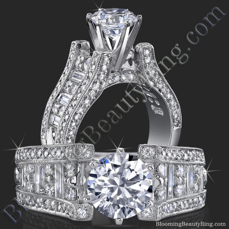 1.75 ctw. 6 prong Tiffany Style Baguette and Round Engagement Ring - bbr304